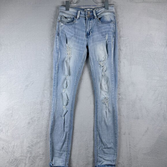 Indigo Rein Ankle Skinny Jeans Distressed Denim Mid Rise Women's Blue 5 - Picture 1 of 10